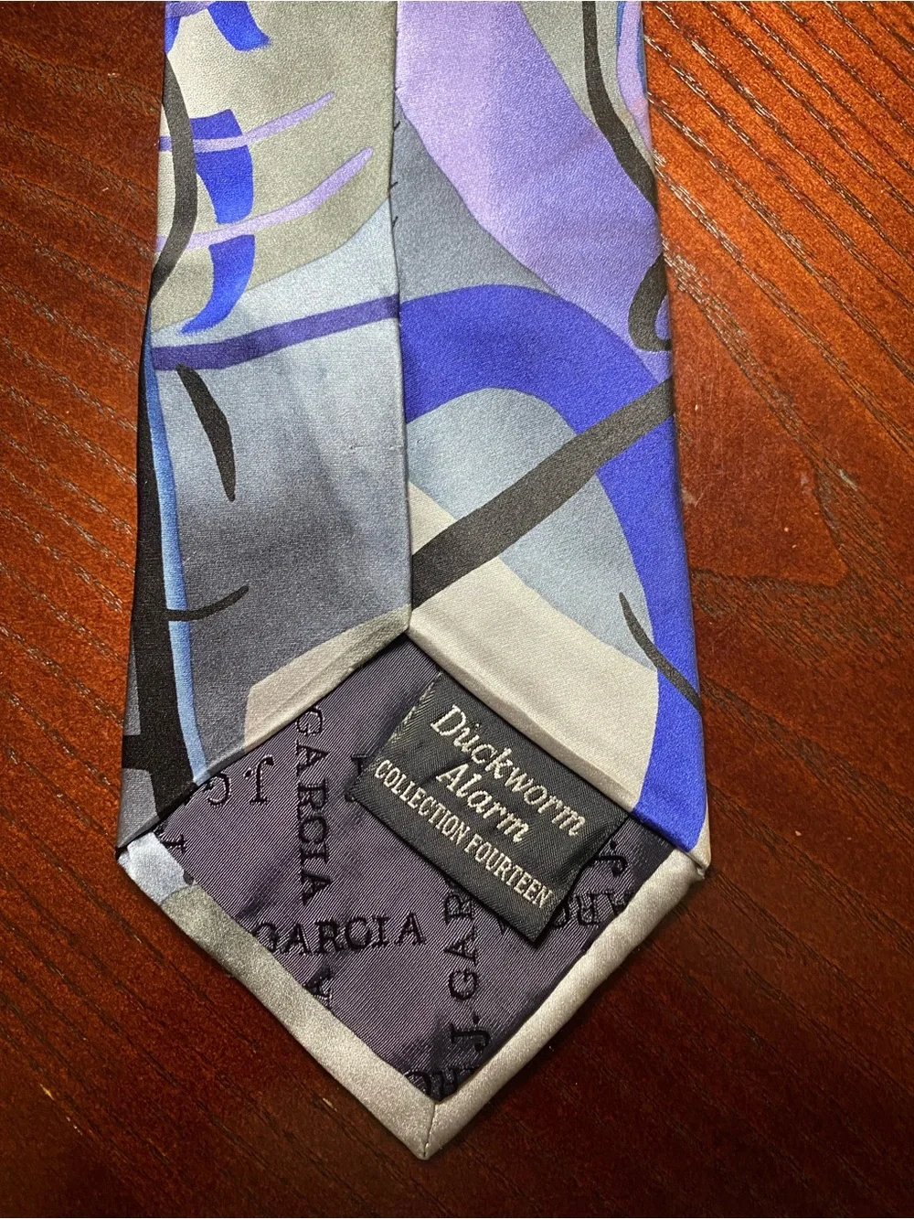 Garcia Duckworm Alarm Collection Fourteen Men’s Abstract Blue Silk Tie
